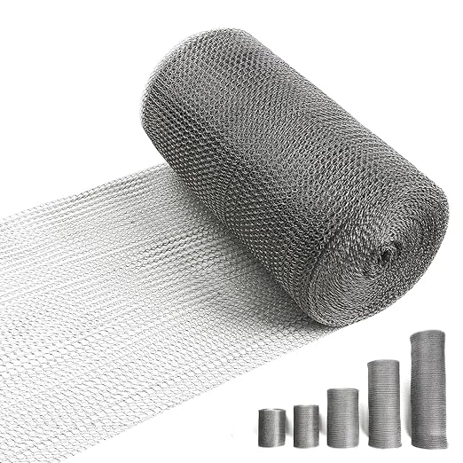 8" X 50 ft 304 Stainless Steel Mesh, Wire Mesh for Plants, Hole Fill Fabric Gap Blocker, Double Layer Metal Mesh Roll, Flexible Stretchy for Garden House and DIY (E-8" X 50 ft)