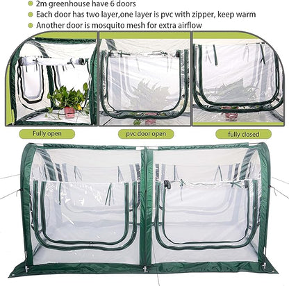 Poray Pop Up Tunnel Greenhouse Tent,Portable 78.8''Long Greenhouse Gardening Flower House ,Plant Sunshine Room with PVC Cover for Protecting Plant from Cold Frost & Birds Insects with Zipper up Mesh