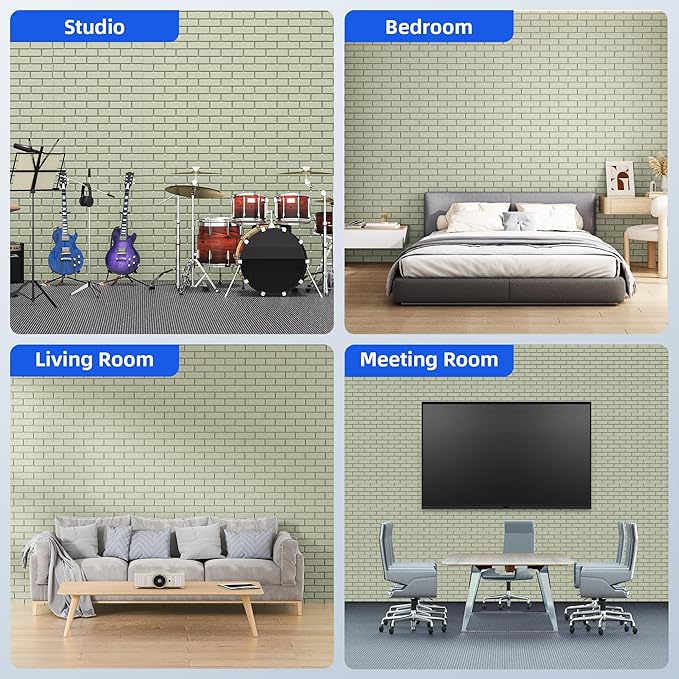 12 Pack Acoustic Panels with Self Adhesive, 12" X 12" X 0.4" High Density Sound Proof Foam Panels for Walls, Soundproof Wall Panels, Brick Sound Absorbing Panels for Home Studio Office Decor - Sage