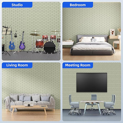12 Pack Acoustic Panels with Self Adhesive, 12" X 12" X 0.4" High Density Sound Proof Foam Panels for Walls, Soundproof Wall Panels, Brick Sound Absorbing Panels for Home Studio Office Decor - Sage