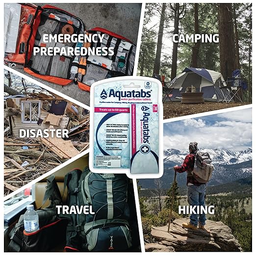Aquatabs 49mg Water Purification Tablets (30 Pack). Portable Water Purifier for Camping Essentials, Lightweight Camping Gear or Survival Kit, EPA Registered & NSF/ANSI 60 Certified, Fast-Acting