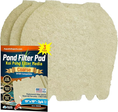 Aquatic Experts Beige COARSE Pond Filter Pad - 1.25 inch Thick - Compatible with Savio Livingponds RF001 Top Pad - Made in USA (19" x 19" - 3 Pack)