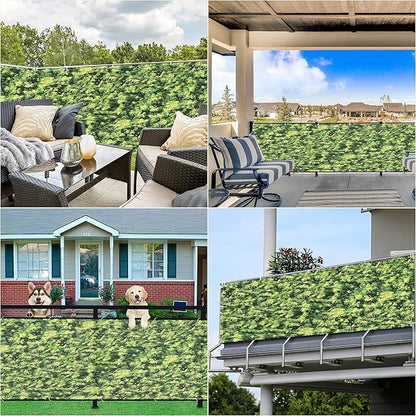 Balcony Privacy Screen 2' x 49.2' Durable and UV Resistant Outdoor Privacy Screens, Included Cable Ties Customized Size for Deck Pool Fence Railings Apartment, Green Leaf Pattern