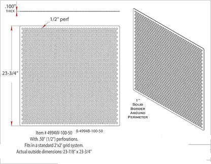 2'x2' Black Plastic Perforated Tile, 2 Pack with 1/2" Holes