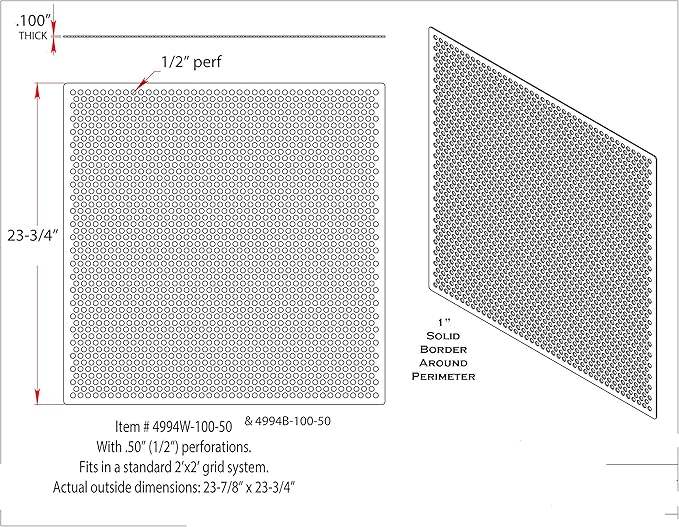 2'x2' Black Plastic Perforated Tile, 3 Pack, with 1/2" Holes