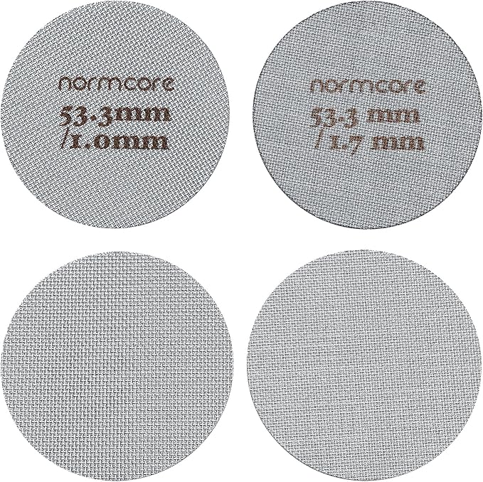 Normcore 2 Packs 53.3mm Puck Screen with Stand - Reusable Contact Shower Screen with Silicone Holder - 1.7mm / 1.0mm Thickness 150μm Mesh - Compatible with Espresso Machine 54mm Portafilter Basket