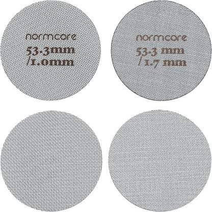 Normcore 2 Packs 53.3mm Puck Screen with Stand - Reusable Contact Shower Screen with Silicone Holder - 1.7mm / 1.0mm Thickness 150μm Mesh - Compatible with Espresso Machine 54mm Portafilter Basket