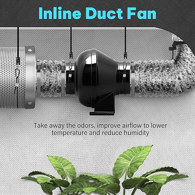 iPower 4 Inch 195 CFM Inline Duct Grow Tent Air Vent Exhaust Booster Blower for Hydroponic Ventilation Circulation, Attic, HVAC, Basements or Kitchens, Low Noise, 4'' Fan Quiet, New, Black