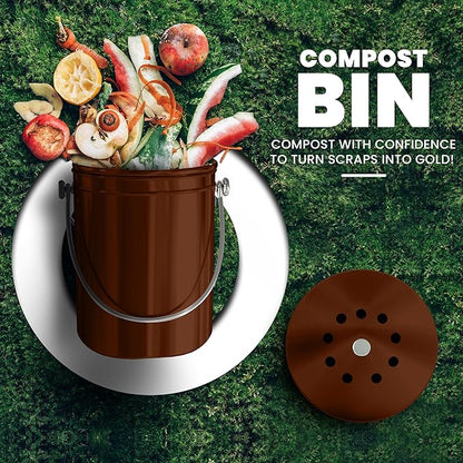Utopia Kitchen Compost Bin for Kitchen Countertop, 1.3 Gallon Compost Bin for Kitchen with Lid, Includes 1 Spare Charcoal Filter (Copper)