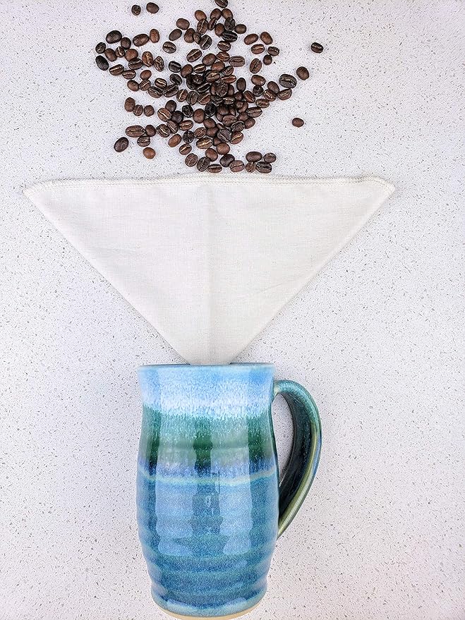 Pour Over Reusable Cloth Coffee Filter - Made in Canada of Hemp and Organic Cotton - Zero Waste, Eco-Friendly.