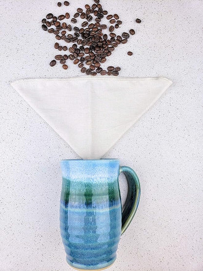 Pour Over Reusable Cloth Coffee Filter - Made in Canada of Hemp and Organic Cotton - Zero Waste, Eco-Friendly.