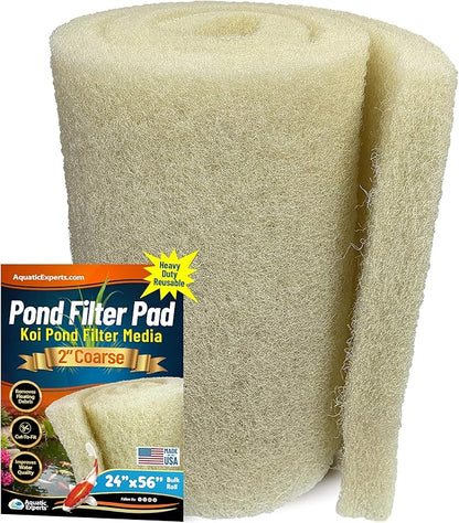 Aquatic Experts Cream COARSE Pond Filter Pad - 2 inch Thick - Bulk Roll Water Garden Filter Pond Media - Made in USA, (2 inch by 24 inch by 56 inch)