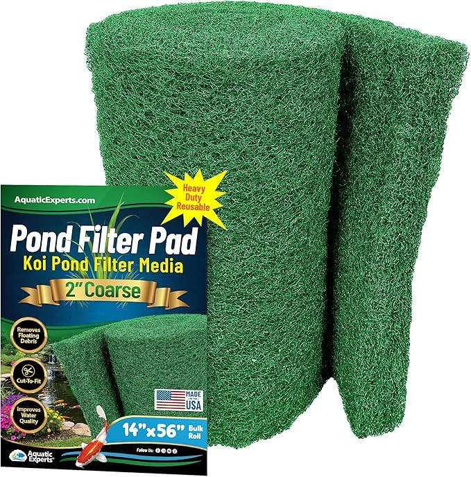 Aquatic Experts Green COARSE Pond Filter Pad - 2 inch Thick - Bulk Roll Water Garden Filter Pond Media - Made in USA, (14" x 56")
