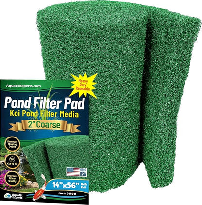 Aquatic Experts Green COARSE Pond Filter Pad - 2 inch Thick - Bulk Roll Water Garden Filter Pond Media - Made in USA, (14" x 56")