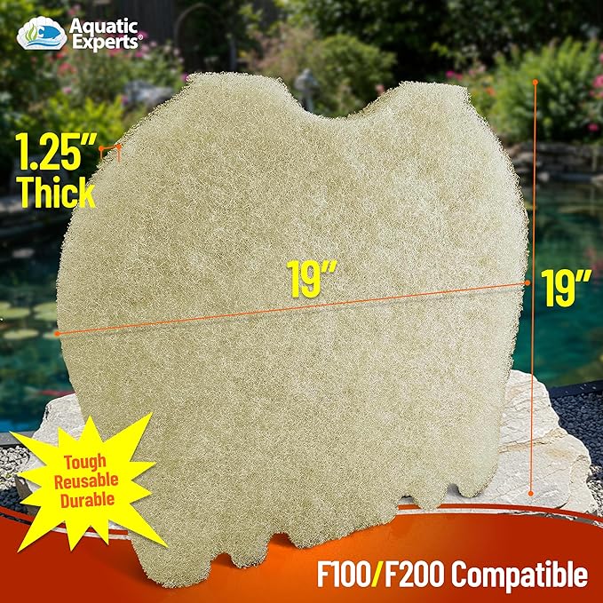 Aquatic Experts Beige COARSE Pond Filter Pad - 1.25 inch Thick - Compatible with Savio Livingponds RF001 Top Pad - Made in USA (19" x 19" - 3 Pack)