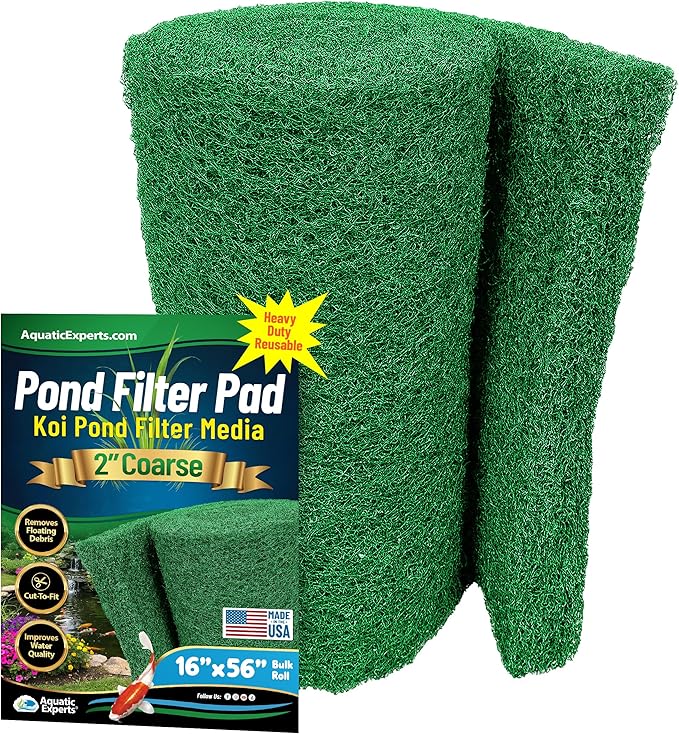 Aquatic Experts Green COARSE Pond Filter Pad - 2 inch Thick - Bulk Roll Water Garden Filter Pond Media - Made in USA, (16" x 56")